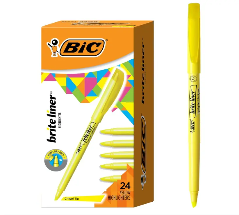 BIC Brite Liner Highlighters, Chisel Tip, 24-Count Pack of Yellow Highlighters, Ideal Highlighter Set for Organizing and Coloring