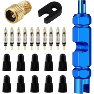 23 Pieces Valve Core, Valve Core Removal Tool with Tubeless Valve, Valve Caps, Brass Valve Adapter For Tubeless Road,MTB Tires