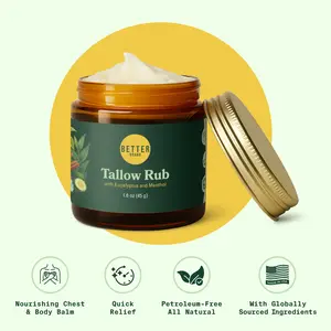 Betterbrand TallowRub | Petroleum-Free Cough & Cold Support Rub with Eucalyptus for Respiratory Soothing, Moisturizing, and Relaxation Support Betterbrand TallowRub | Petroleum-Free Cough & Cold Support Rub with Eucalyptus for Respiratory Soothing, Moisturizing, and Relaxation Support