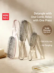 MINISO Dual Use Wet & Dry Hair Comb, Scalp Massage Air Cushion Ribbed Paddle Brush, Portable Mini Fluffy Hair Styling Comb, Anti-static Comfort Massage Hairbrush for Women Daily Travel Salon Use