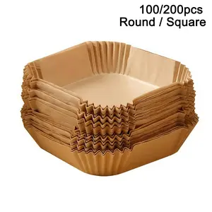 100/200Pcs Air Fryer Paper Liners 6.3IN Square Disposable Parchment Paper Non-Stick Air Fryer Liner Free of Bleach Reliable Liners for Microwave, Oven & Air Fryer | Mess-Free Cooking