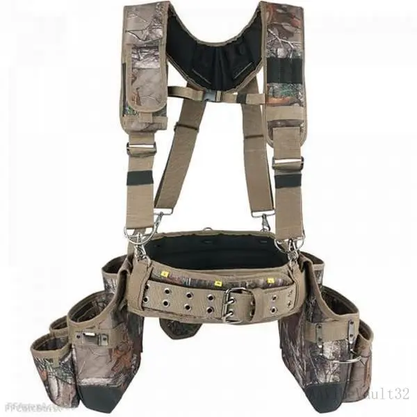 Free shipping/3p Camo Tool Belt with Suspenders Camouflage Tool Bag Supenders Framers Comb Apron Tool Belt Construction Tool Pouch Suspenders Heavy Duty Carpenter Suspension Rig for ElectricianFFApexActive6AAVibeVault32