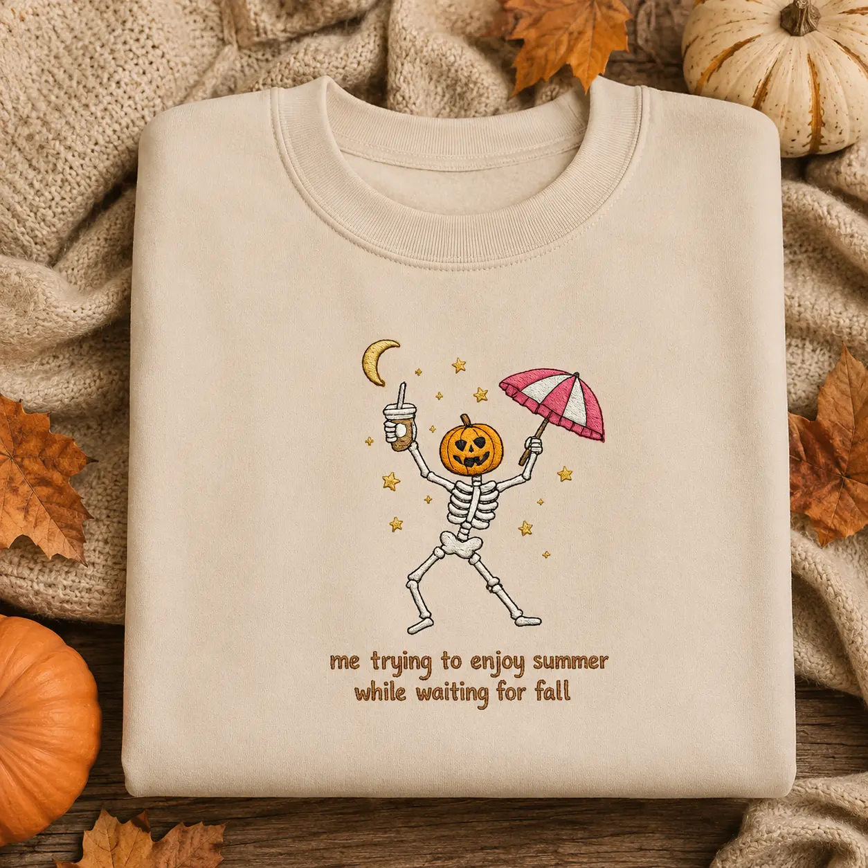 Pumpkin Skeleton Fall Sweatshirt, Summer to Autumn Graphic Crewneck, Cozy Seasonal Pullover
