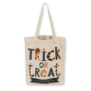 13.8" Large Halloween Tote Bag Trick or Treat Canvas Reusable Large Bucket for Kids