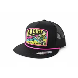 Red Dirt Hat Company Black Men's Snapback Trucker Baseball Cap - Casual Trendy, Snapback Closure, Neon Embroidered Duck Logo Patch, Mesh Backing, Mesh Hats, Everyday Wear, Casual Trendy Hat