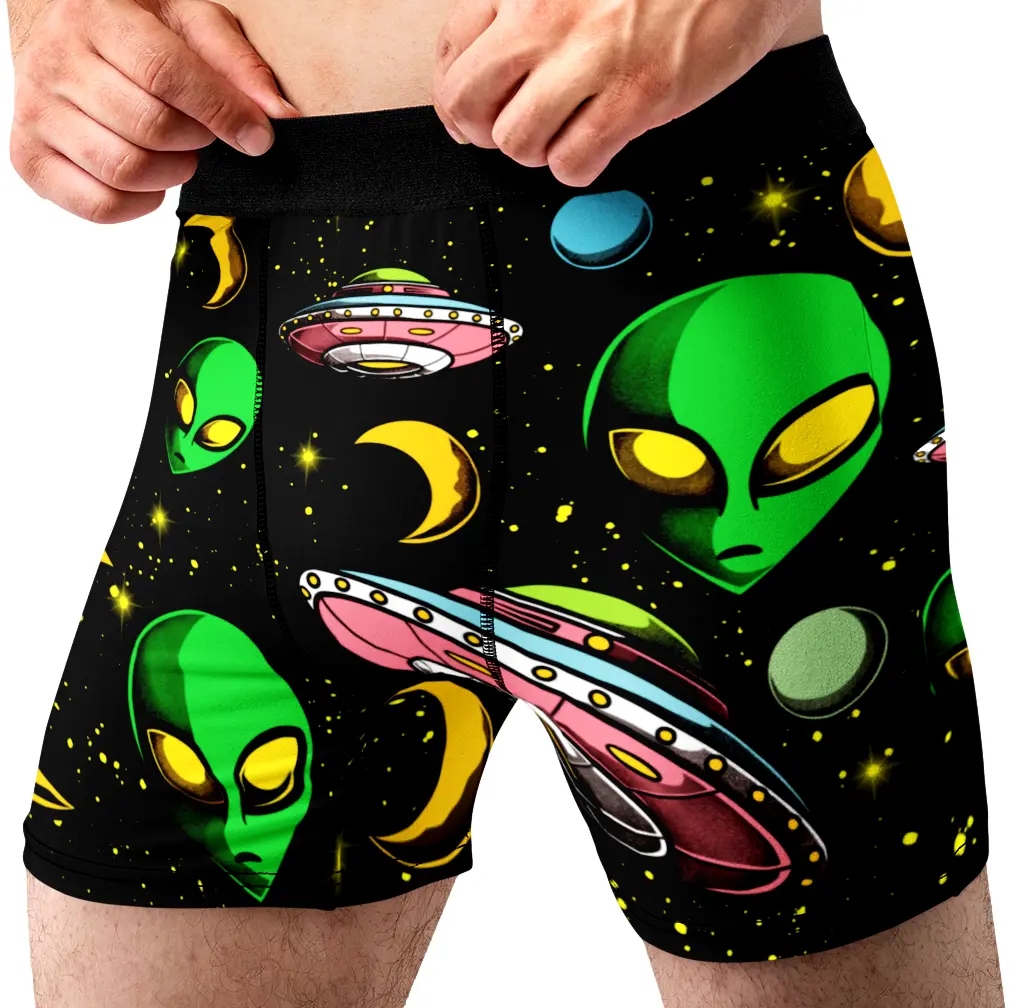 Alien UFO Funny Men's Boxer Briefs Novelty Underwear Breathable Graphic Stretch