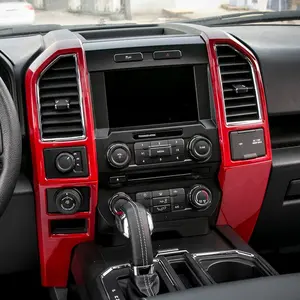 For 2015-2020 Ford F150 Center Consoles Dash Board Dashboard Instrument Gauge Cluster Dash Fascia Trim Panel Garnish Bezel Car Interior Accessories,  Carbonfiber red Abs Material Cover Fitment(not for 2017 Ford F150 Lariat )