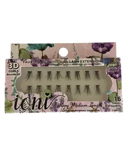 ioni Wispy medium length 3D curls faux mink individual Lash extensions 16 lashes 3 strands 686607  100% Handmade