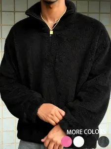 Unisex design, urban casual style. Basic solid color, simple, versatile, stand-up collar with lamb fur and fleece lining. Perfect for autumn and winter. Long-sleeved hoodie suitable for everyday wear, outdoor activities, campus life, and commuting. Great