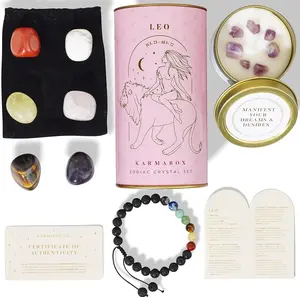 LEO Zodiac Crystal Set - Healing Stones & Tumbled Crystals Gift Box - Astrology Gifts for Women, Spiritual Birthday Gifts, Horoscope Manifestation Kit with Healing Bracelet, Stones for Meditation, Wellness & Energy Balancing, Unique Celestial