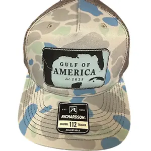 Gulf of America Richardson 112 Trucker Hat | Mesh Camo Cap Est. 2025 | USA Snapback Hat