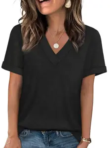 Women's Summer Top Short Sleeve Basic Casual V-Neck Tee, Trendy Fashion 2026, Comfortable & Stylish Chic Daily Wear