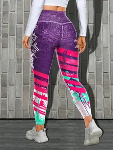 Women's High-Waisted Leopard Print Leggings, Tight-Fitting Polyester Blend Fabric, Moderate Elasticity, Casual Style, All Seasons, Fitted, Womenswear