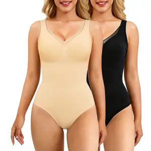 Women's Seamless Basic Shapewear, Seamless One-Piece Tummy Tucking Bodysuit Comfort Sleeveless Tops Shapewear for Women Soft V Neck Simple Comfy Sculpting Snatched Waistline Compression Womenswear