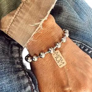 Mom Hand-Stamped Tag Bracelet