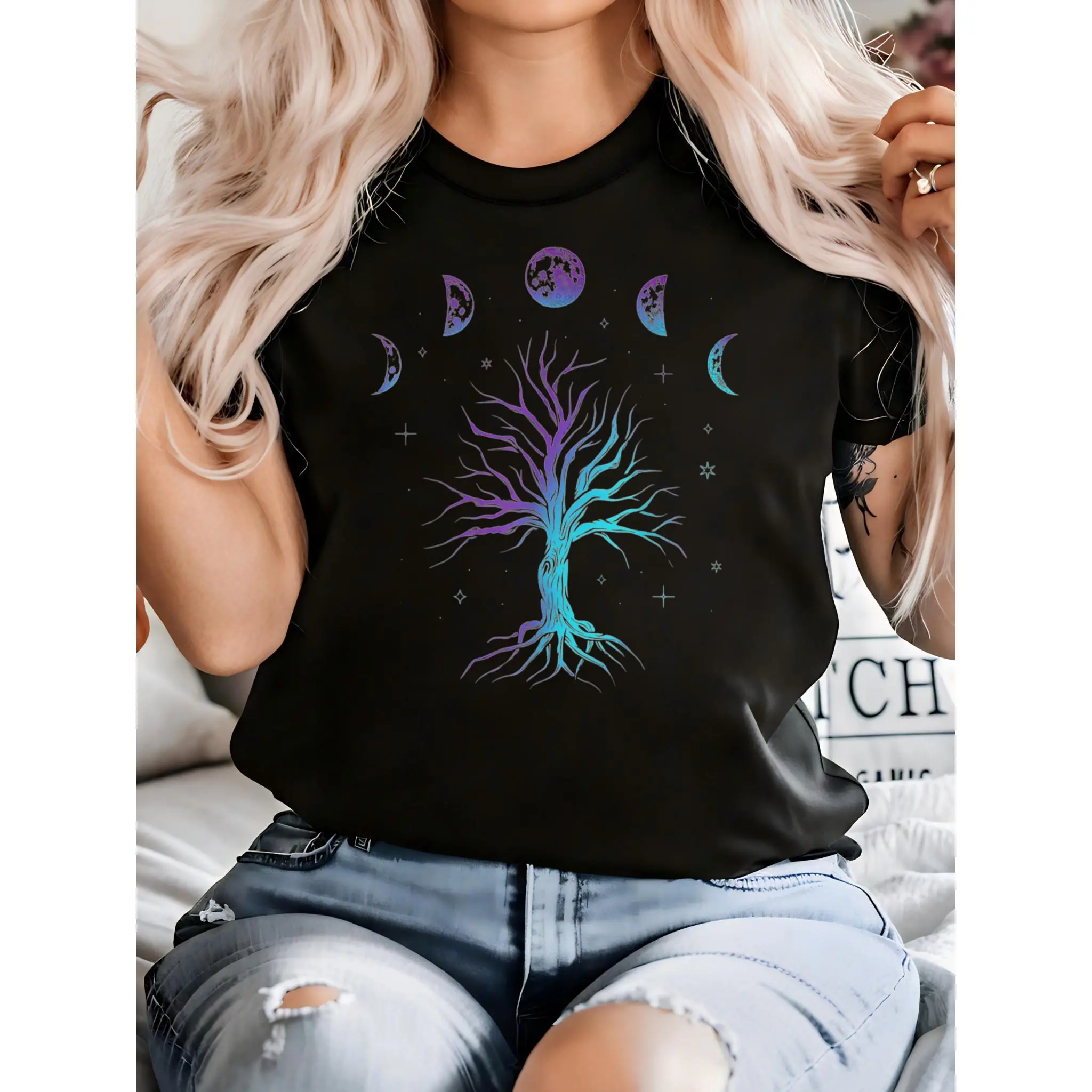 Men's Viking Graphic T-Shirt - 100% Cotton Tree of Life Pagan Print Shortsleeve Round Neck Streetwear Top, Viking Pagan Wicca Print, Casual Fit, No, Tree Print, Short Sleeve