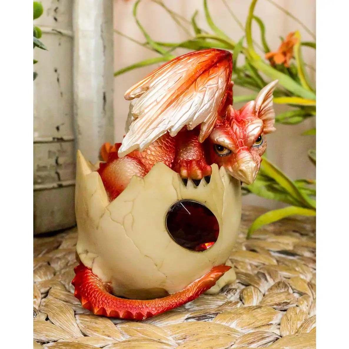 Resin January Birthstone Dragon Egg Statue - Red Gem Dragon Hatchling Decorative Ornaments, Home Decor, Birthday Gift