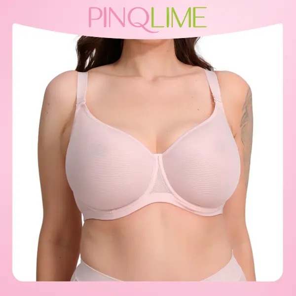 PINQLIME Iris Premium Minimizer Underwire Spacer Bra for Women - Full Coverage Side Support Cooling Smoothing Cups, Comfortable Mesh Band, Wide Shoulder Straps, Full Bust Plus Size 38DDD, Regular Fit, Minimalist, Ideal for Summer, Christmas, Thanksgiving