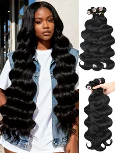 6 Bundles Body Wave 18 Inch Yaki Straight Synthetic Hair Sew-In Weave Bundle, Natural Color Hair Extensions for Women