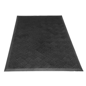 Rubber-Cal "Dura-Scraper Checkered" Commercial Entrance Mat - 3/8 in - Black Rubber Doormats