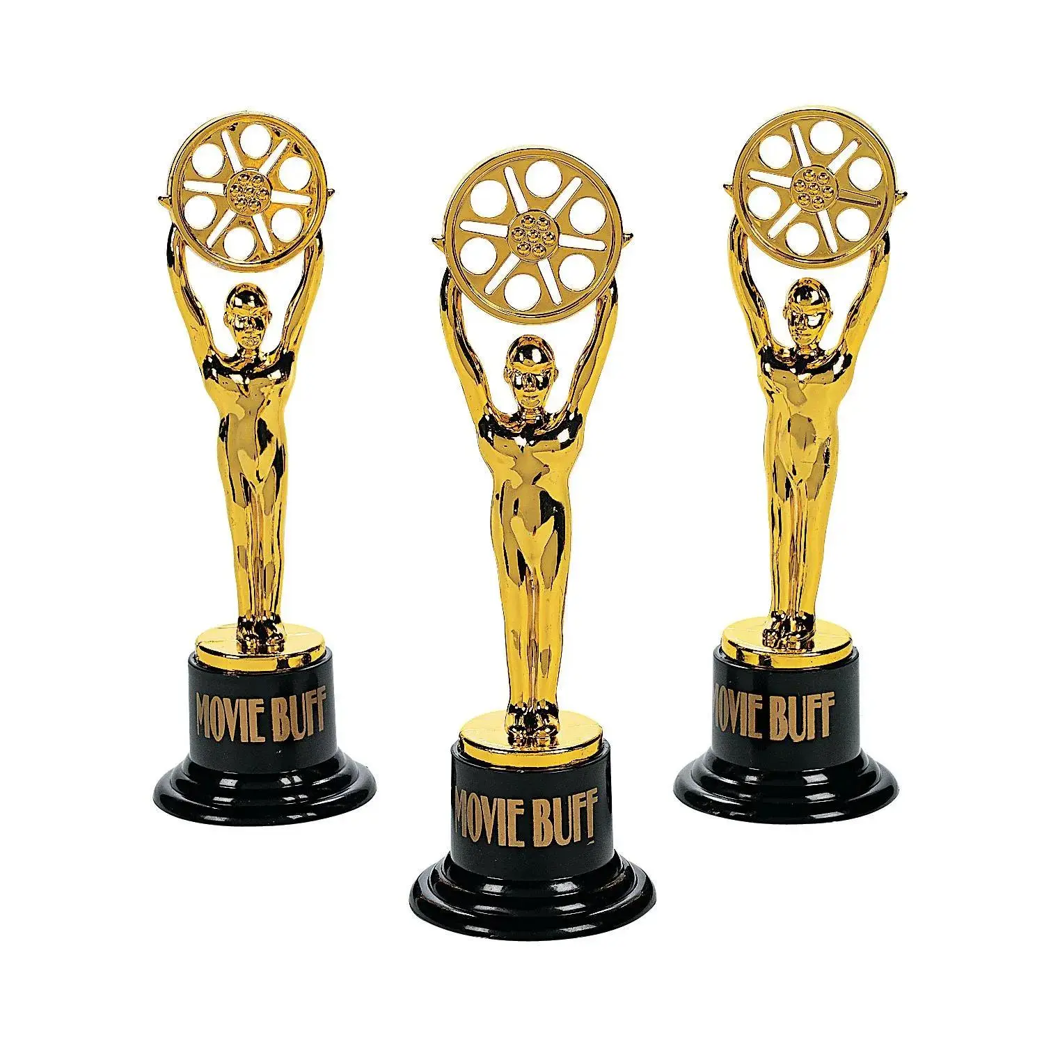 6" Film Reel Movie Buff Goldtone Trophies on Black Base - 12 Pc.