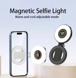 3-in-1 Magnetic Mirror Selfie Light – 360° LED Ring Light with , Portable Rechargeable Fill Light, 3 Color Temperatures for Makeup, Live Streaming, Video Calls, , Compatible with iPhone 17 Cellphone Photographic