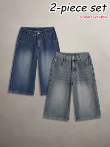 Available in multi-pack options; men’s cotton 7/8 jeans featuring a loose summer fit, vintage washed distressed finish—trendy, comfortable, casual, versatile street-style men’s 7/8 jeans for everyday wear.