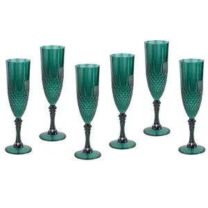 9" 8 oz. Bulk 48 Ct. Green Patterned Reusable Plastic Champagne Flutes