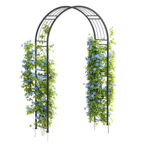 8 FT Metal Garden Arch Trellis Arbor – Wide, Rustproof Outdoor Steel Archway with Ground Stakes – Supports Climbing Plants – Perfect for Weddings, Parties, Lawn & Garden Decor – Black