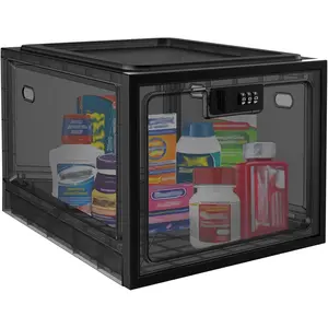Large Medicine Lock Box for Safe Medication, Lockable Storage Box for Fridge/Snacks Food, Phone Lock Boxes with Combination Code for Home/Dorms/Office Storage Lockers (Black)