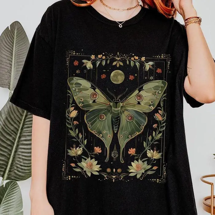 Vintage Moth T-Shirt, Lunar Moth Graphic Tee, Cottagecore Nature Aesthetic Shirt