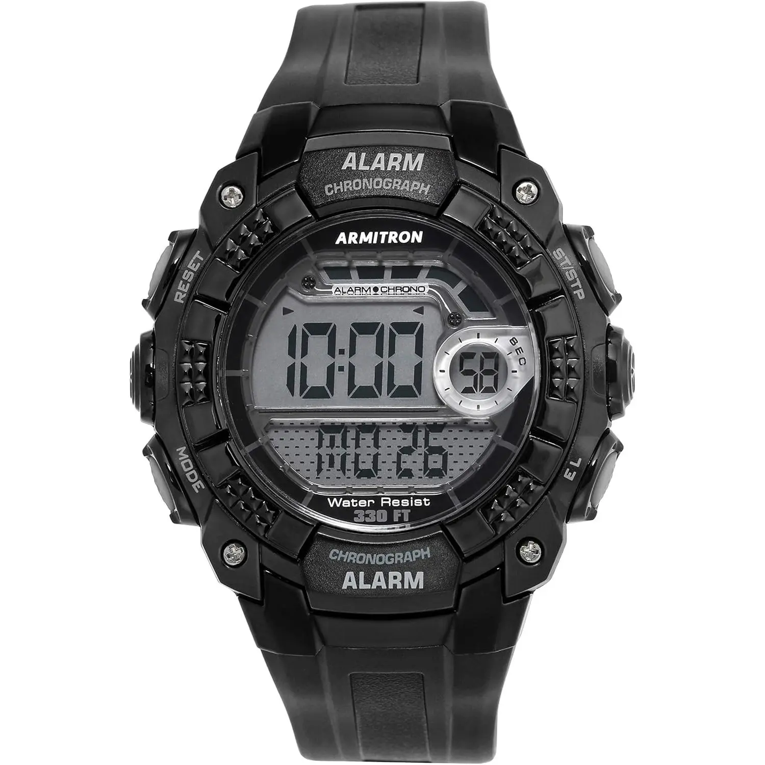 Men's Active Sport Watch, Round Digital Chronograph with a Durable Resin Strap and Plastic Buckle Clasp