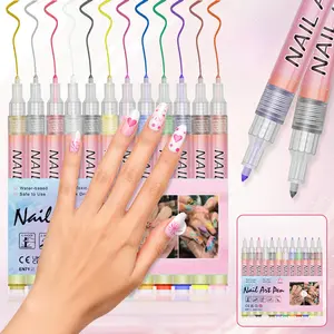 12-Color Nail Art Marker Pens | Quick-Dry Acrylic Pens for DIY Manicure & Easy 3D Nail Designs