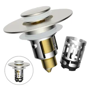Hibbent Upgraded 3 in 1 Bathroom Sink Drain Strainer, Universal Pop Up Stopper with Removable Stainless Steel Filter Basket Hair Catcher, Sink Plug for 1.1''~2.36'' Basin, Brass Core, Brushed Nickel