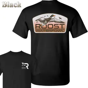 Roost Waterfowl Duck Hunting T-Shirt - Flying Duck Graphic On Back , Roost Logo Front , Outdoor Hunting Tee , Nature Lover Shirt , Unisex Casual , Comfortable Everyday Wear Classic