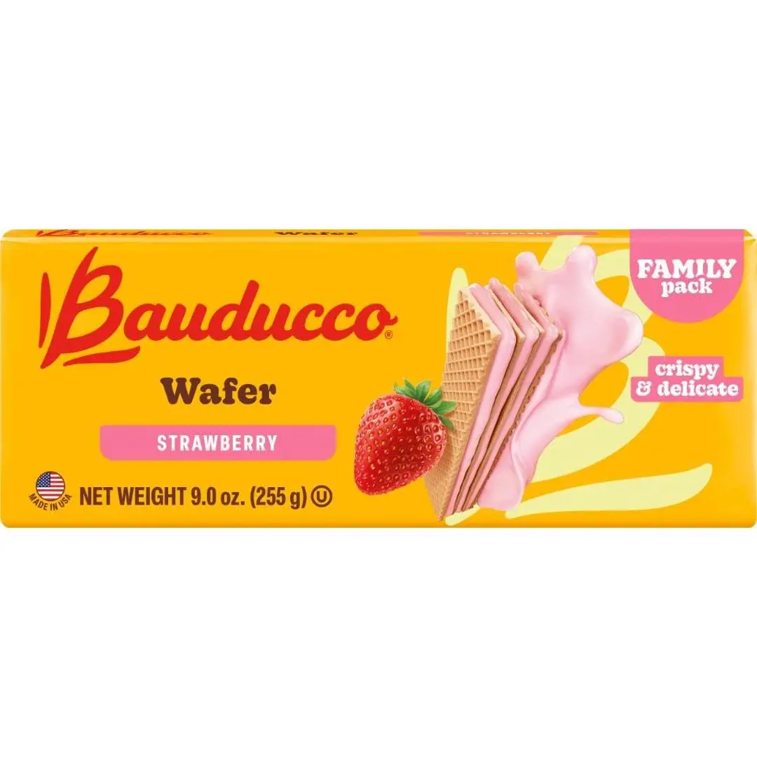 Bauducco Foods Strawberry Wafers - Crispy Wafer Cookies With 3 Layers of Strawberry-Flavored Cream - Authentic Recipe Sweet Snack/Dessert for All Ages & Any Occasion - 9.0 oz (Pack of 1)
