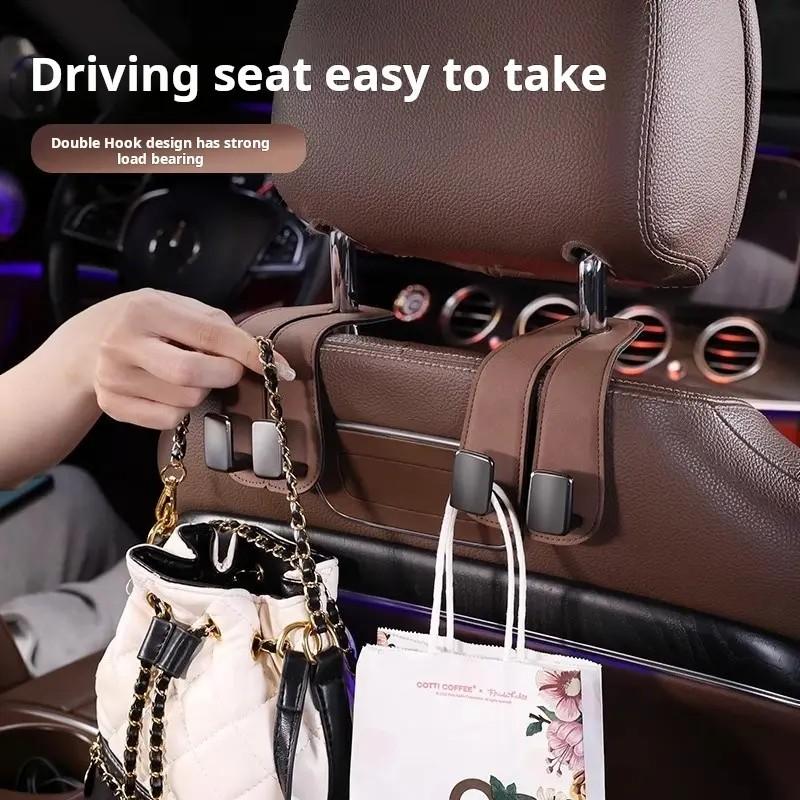 Universal Suede Leather Car Back Seat Hook | Double Hanging Organizer for SUV & Sedan | Soft Anti-Scratch Interior Decor | Multi-Functional Headrest Hanger Bags & Essentials Solar Powered Winter Windshield Long Carbon Fiber Stretchable Truck Bed Cargo Net