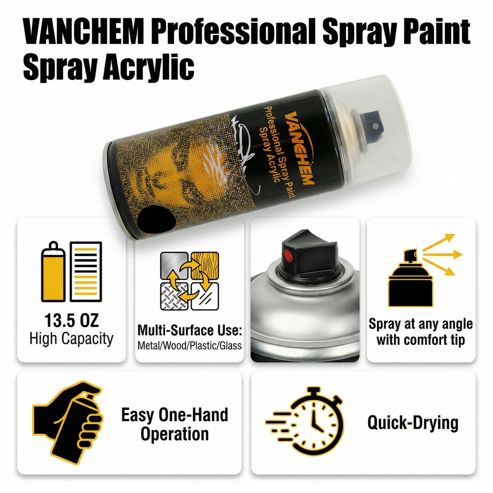 VANGHEM Pro-Grade Graffiti & Art DIY Spray Paint 13.5OZ Multi-Surface Use for Cars Furniture Waterproof UV-Resistant Finish Multiple  Black Steel Pipes Decorative