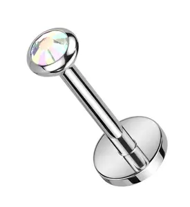 Flat Rainbow Aurora CZ Titanium Threadless Labret