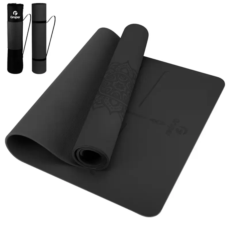 Yoga Mat Non Slip TPE Extra Wide Yoga Mat with Alignment Mark, 72"L x 32"W x 0.32"/0.24"Th (183cm x 80cm x 8mm/6mm), Anti-Tear Exercise Mat with Carrying Strap and Bag, Workout Mats for Yoga, Pilates, Black