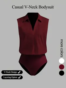 Women's casual loose V-neck long-sleeved shirt jumpsuit, elegant woven fabric, slim fit, suitable for all seasons, and can be layered flexibly.