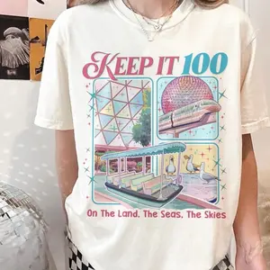 Keep It 100 Shirt, The Land The Seas The Skies WDW Tshirt, Retro Magic Kingdom Theme Park Tee, WDW Family Trip Gift