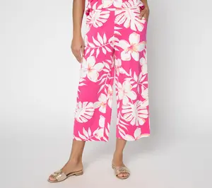 Denim and Co. Regular Beach Jersey Wide Leg Crop Pants