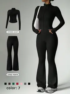 Women's 2 Piece Set Loungewear Set Stand Collar Zip-Up Jacket Wide Leg Flared Pants High Stretch Slim Fit Suitable For Daily Outings Home Sports Yoga Athletic Activewear Tracksuits Comfortable Travel Wear Casual Fashion Coat Long Sleeve Pajama Set