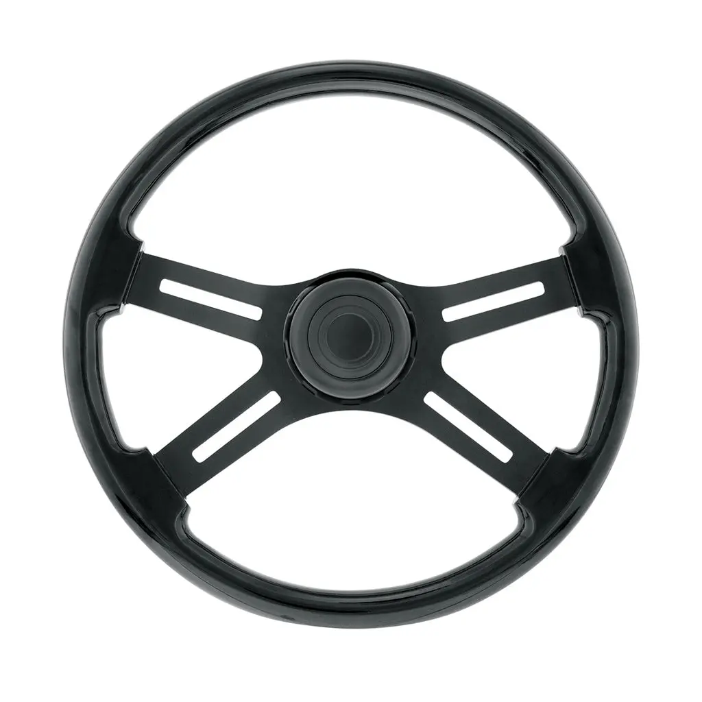 18 in Iron Steering Wheel Cover, Matte Black 4-Spoke Steering Wheel with Gloss Black Horn Bezel and Button, Comfortable Finger Grips for Commercial Trucks