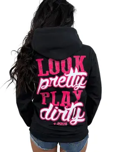 Look Pretty Play Dirty Hoodie Black and Pink cute Casual Street Style Hoodie Pullover Casual Printed Style