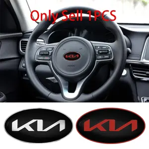 1Pcs 6x3.3cm Aluminium KIA Car Steering Wheel Center Emblem Badge Logo Sticker, Automotive Decoration, Car Stickers Interior Decoration Accessories For KIA Sportage Rio Forte Optima Sorento Soul