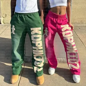 Unisex street hip-hop style vintage letter print casual long sweatpants with drawstring design