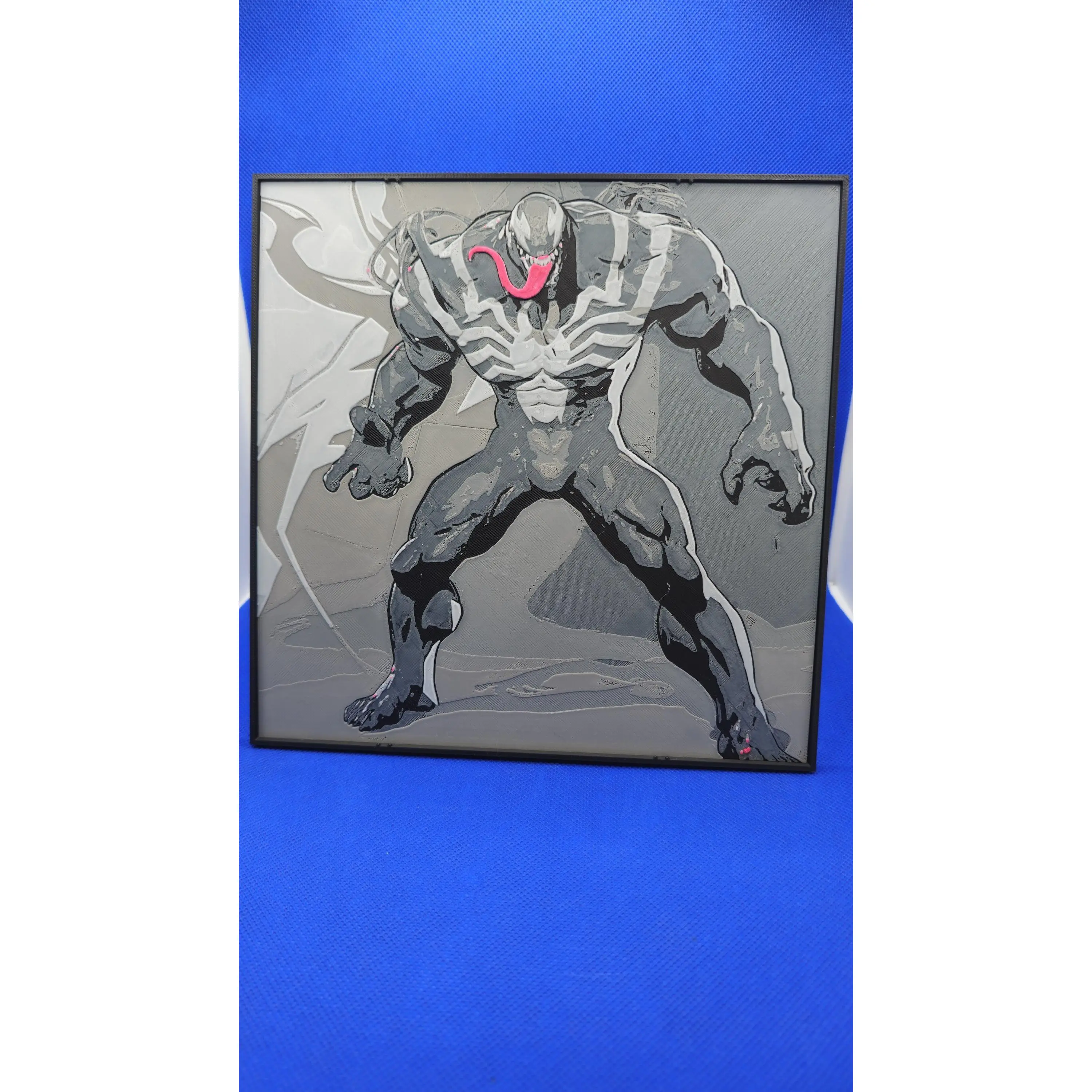 Symbiote Shadow Beast Lithograph Artwork - 8×8 in PLA Print, Artistic Framed Decor with Stand, Ideal for Home Gifts