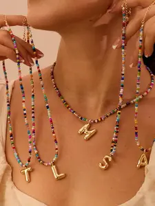 Women's Colorful Letter Necklace | "Bubble" Initial Necklace Jewelry | Hand-Beaded Necklace | Exquisite & Charming Beachy-Bohemian Style | Ideal Gift for Mother's Day, Back-to-School Season, or Teachers' Day